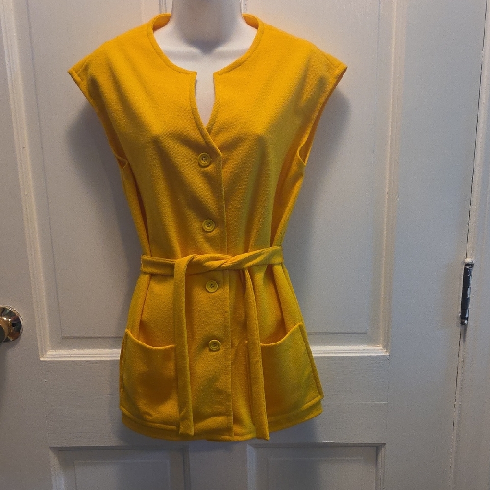 Yellow Button-Down Belted Women's Top